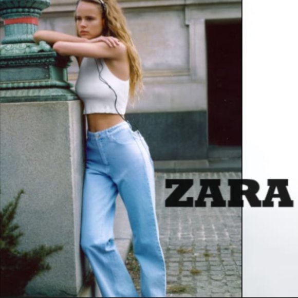 NWT Zara Solid Color Full Length Wide Leg Jeans - Picture 1 of 10